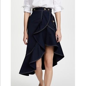 Self Portrait Flounced Canvas Skirt Navy (US4)